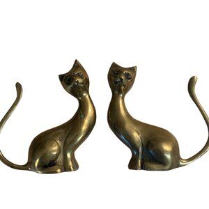 Vintage 80s bronze twin cat sculpture figurines